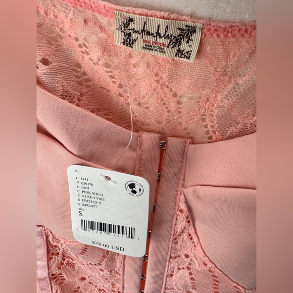 Free People Intimately Rose Tyrie Lace Corset Bodysuit Pink Shell Size S NWT - Picture 4 of 7